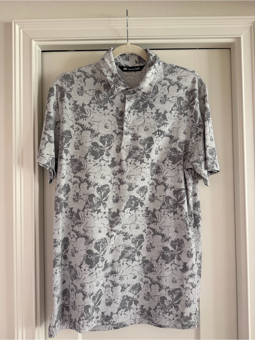 TravisMathew Men’s Gray Floral Print Golf Polo Shirt